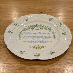 Belleek Cream and Green Marriage Blessing Plate